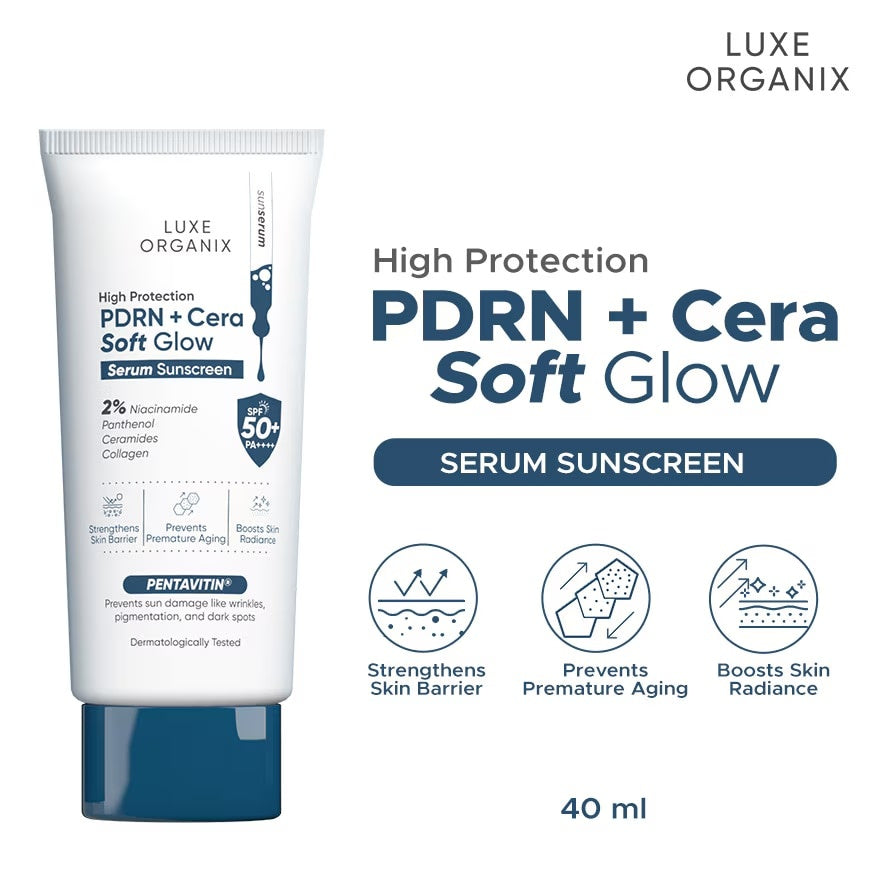Luxe Organix High Protection PDRN + Cera Soft Glow Serum Sunscreen SPF50++++ 40ml