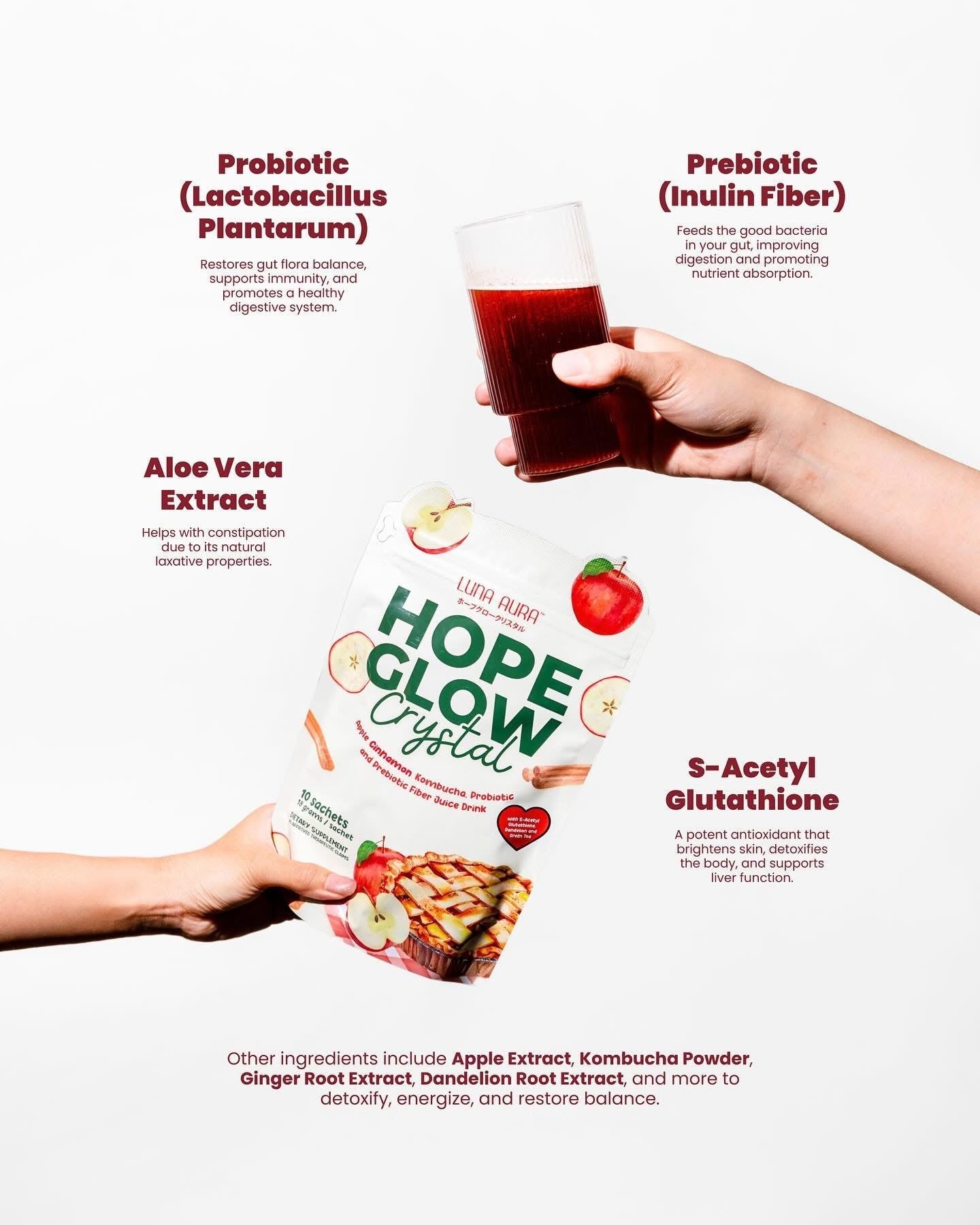 Luna Aura Hope Glow Crystal - Apple Cinnamon Fiber Juice Drink