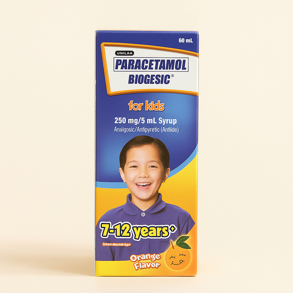 Biogesic Paracetamol Syrup Orange 60mL for Kids ( 7 - 12 years )