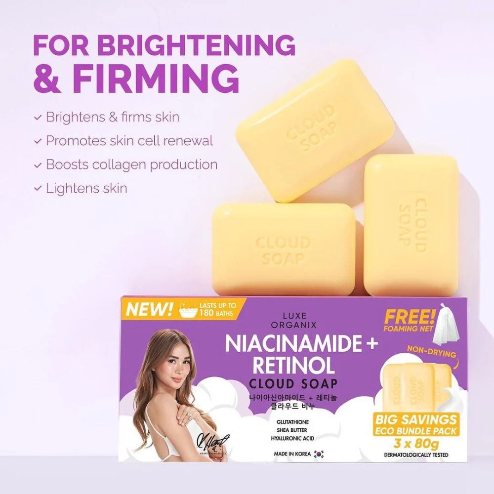 Luxe Organix Niacinamide + Retinol Cloud Soap 3 x 80g (Eco Bundle Pack)