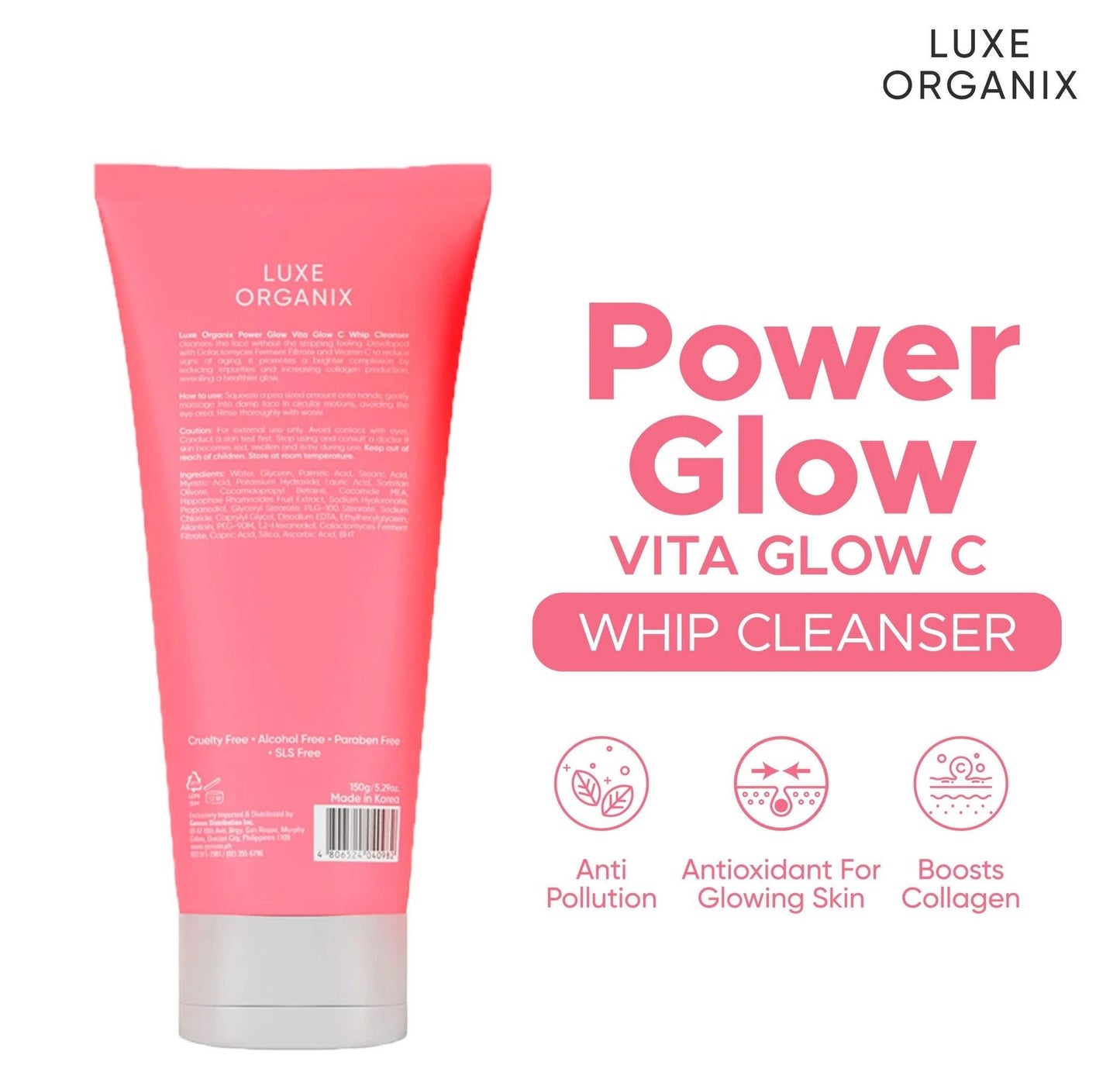 Luxe Organix Power Glow Vita Glow C Whip Cleanser 150g