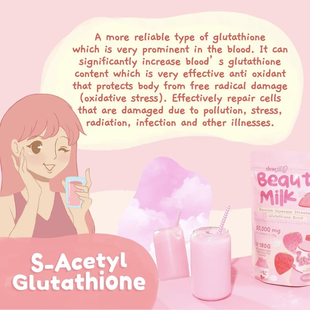 Dear Face Beauty Milk Premium Japanese Strawberry Drink (10 x 18g Sachets)