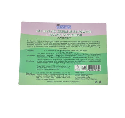 DR SENSITIVE All Day No Sebum Blur Powder Lilac Bright 25g and Brush Gift Set