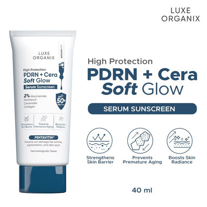 Luxe Organix High Protection PDRN + Cera Soft Glow Serum Sunscreen SPF50++++ 40ml