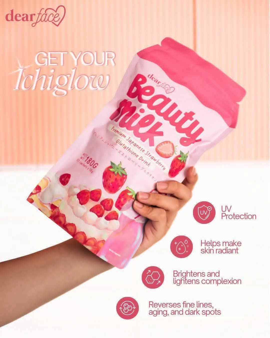 Dear Face Beauty Milk Premium Japanese Strawberry Drink (10 x 18g Sachets)