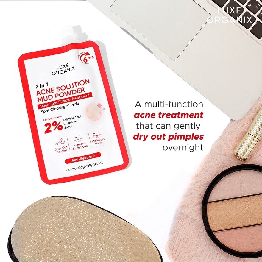LUXE ORGANIX 2 in 1 Acne Solution Mud Powder Overnight Pimple Treatment 9g