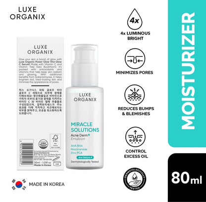 Luxe Organix Miracle Solutions AHA/BHA Acne Derm+ Emulsion 80ml