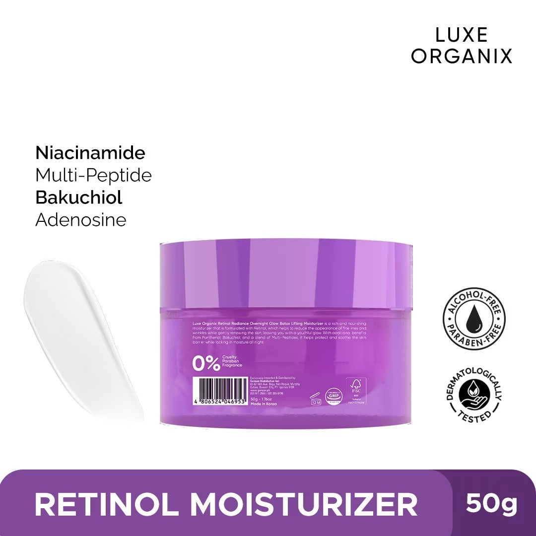 Luxe Organix Retinol + Bakuchiol Overnight Radiant Glow Botox Lifting Moisturizer 50g
