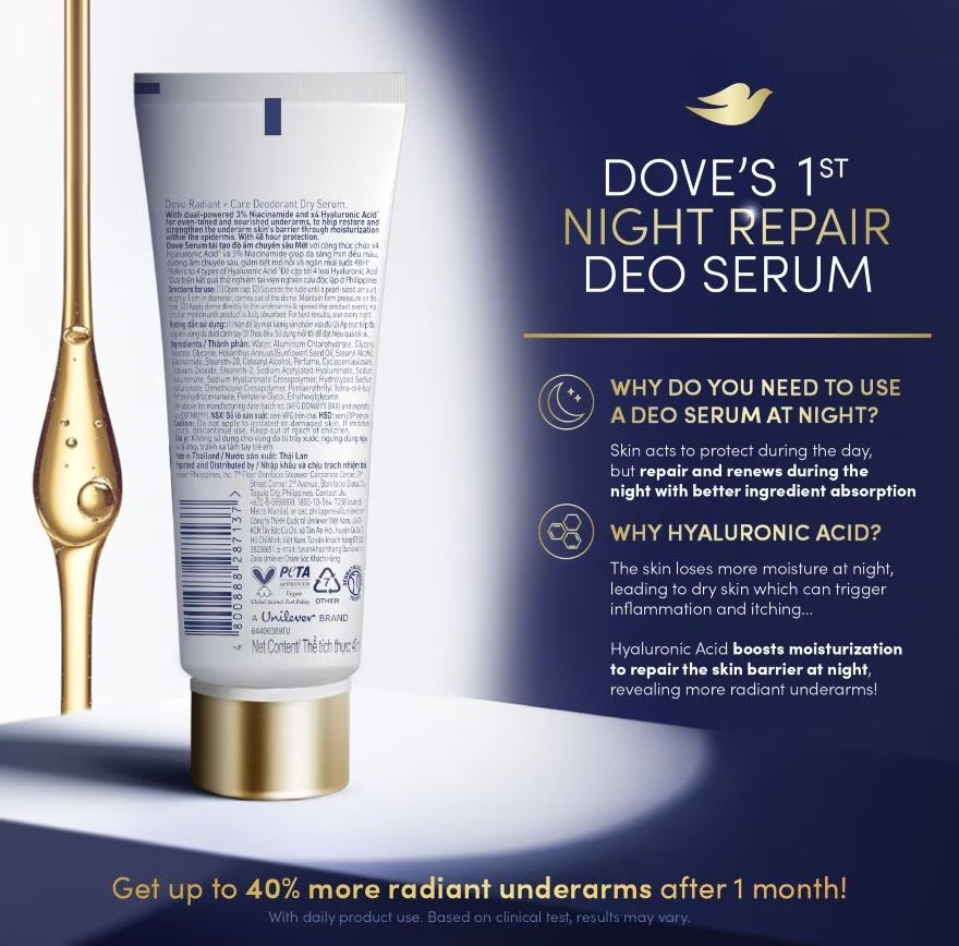 Dove Radiant Care Deo Dry Serum 3% Niacinamide x4 Hyaluronic Night Repair