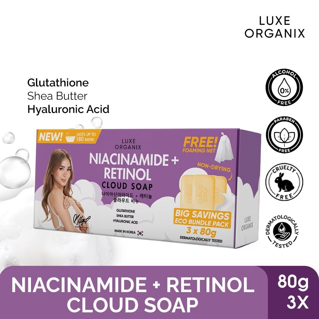 Luxe Organix Niacinamide + Retinol Cloud Soap 3 x 80g (Eco Bundle Pack)