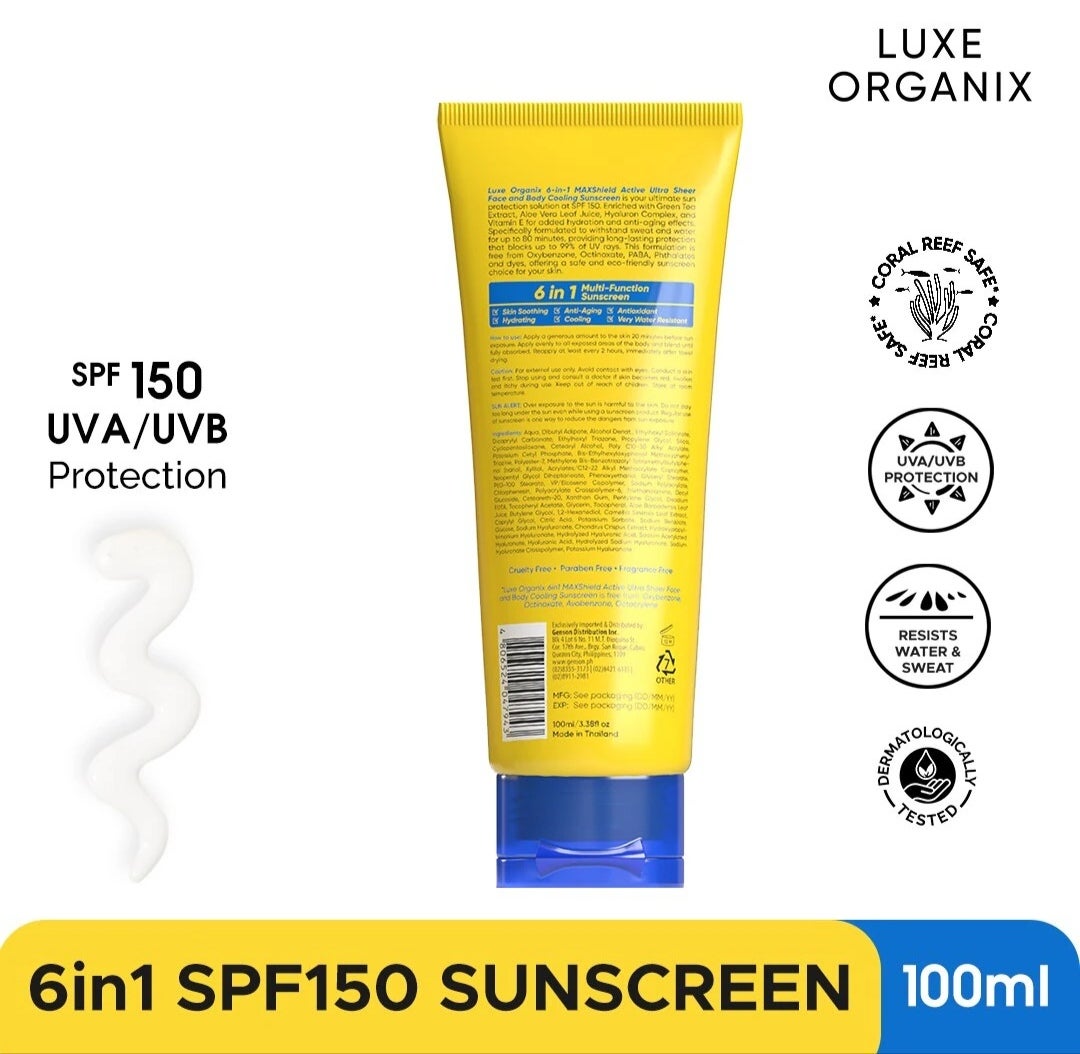 Luxe Organix 6 in 1 Maxshield Active Ultra Sheer Face and Body Sunscreen 100ml