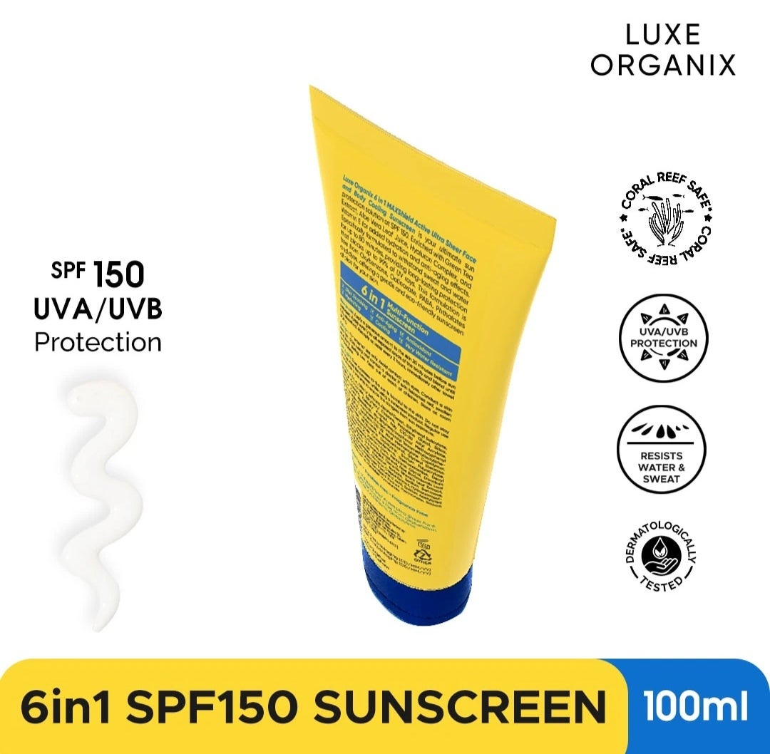 Luxe Organix 6 in 1 Maxshield Active Ultra Sheer Face and Body Sunscreen 100ml