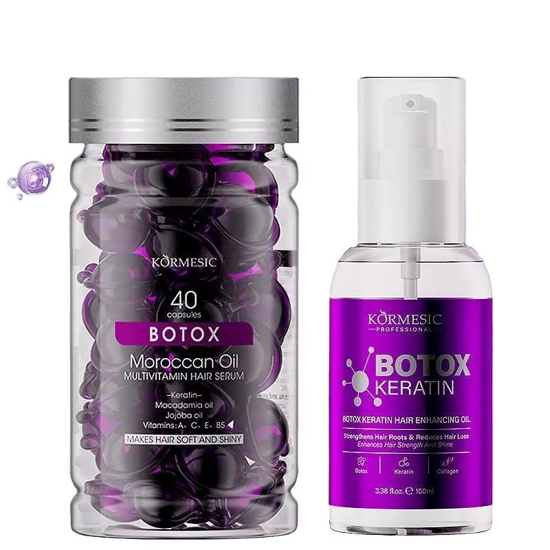 Kormesic Botox Keratin Hair Enhancing Oil + Moroccan Oil Hair Serum Combo