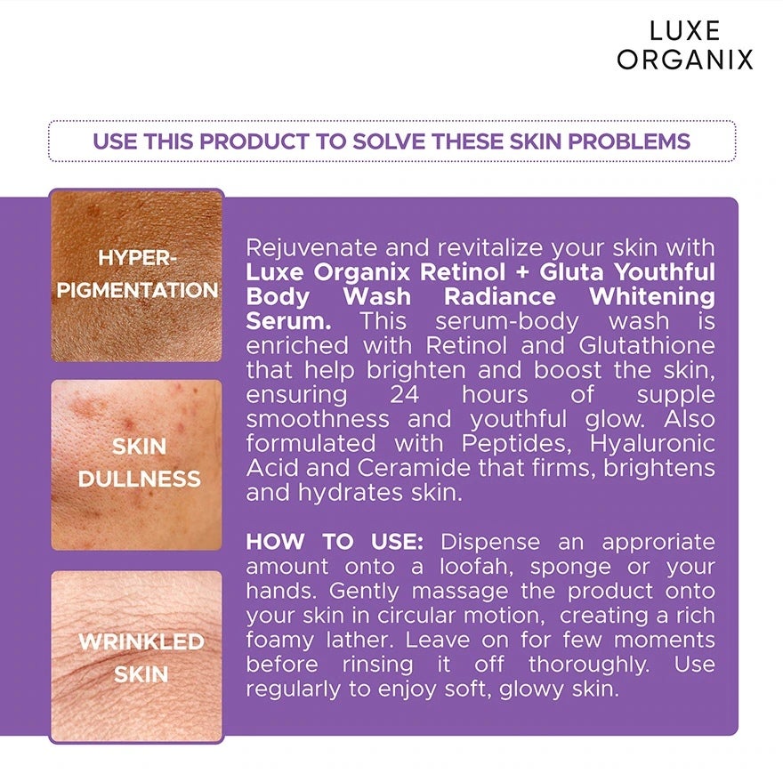 Luxe Organix Retinol + Gluta Youthful Radiance Whitening Seru Perfume Infused Body Wash 1000G
