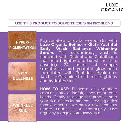 Luxe Organix Retinol + Gluta Youthful Radiance Whitening Seru Perfume Infused Body Wash 1000G