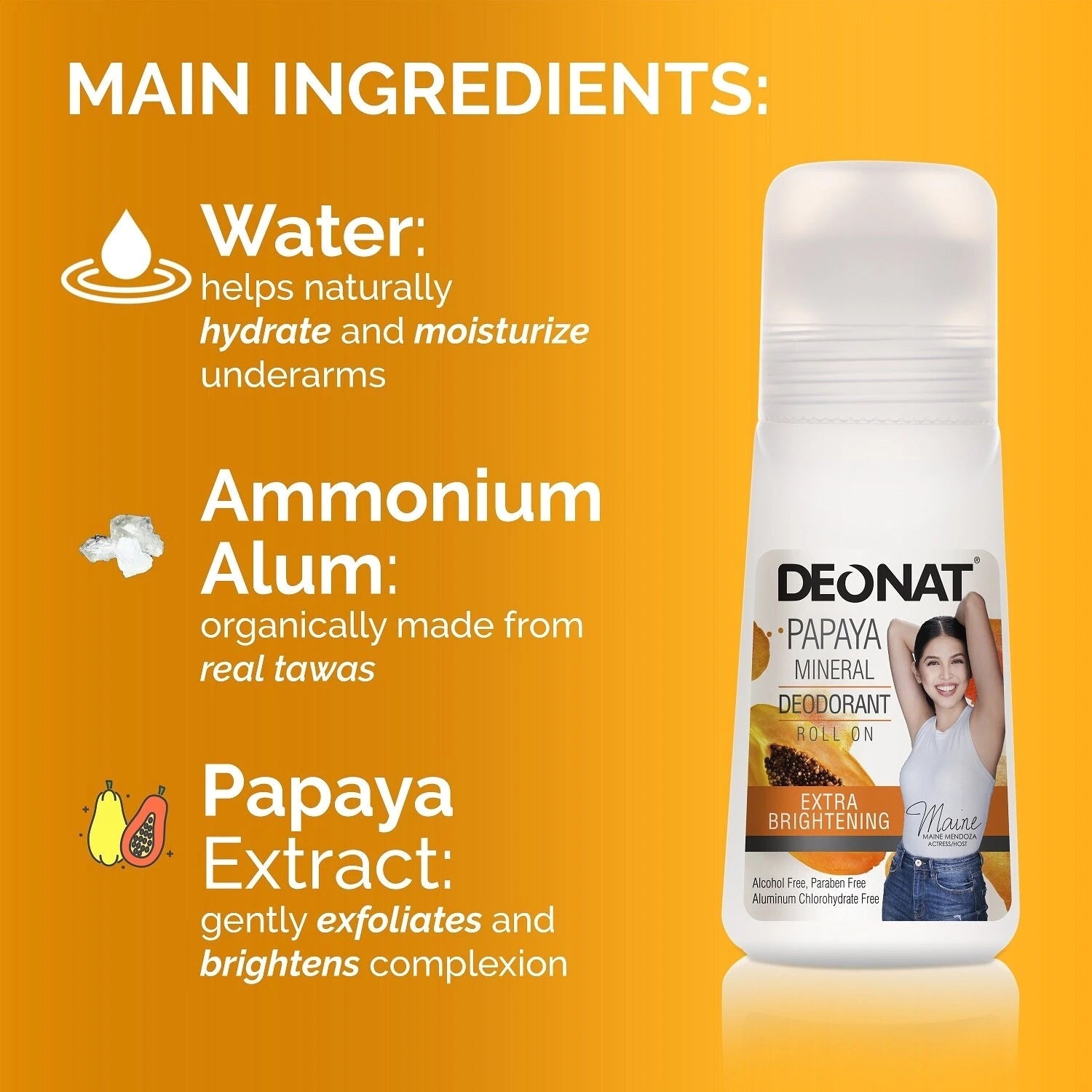 Deonat Roll Papaya Mineral Deodorant Roll On 65ml