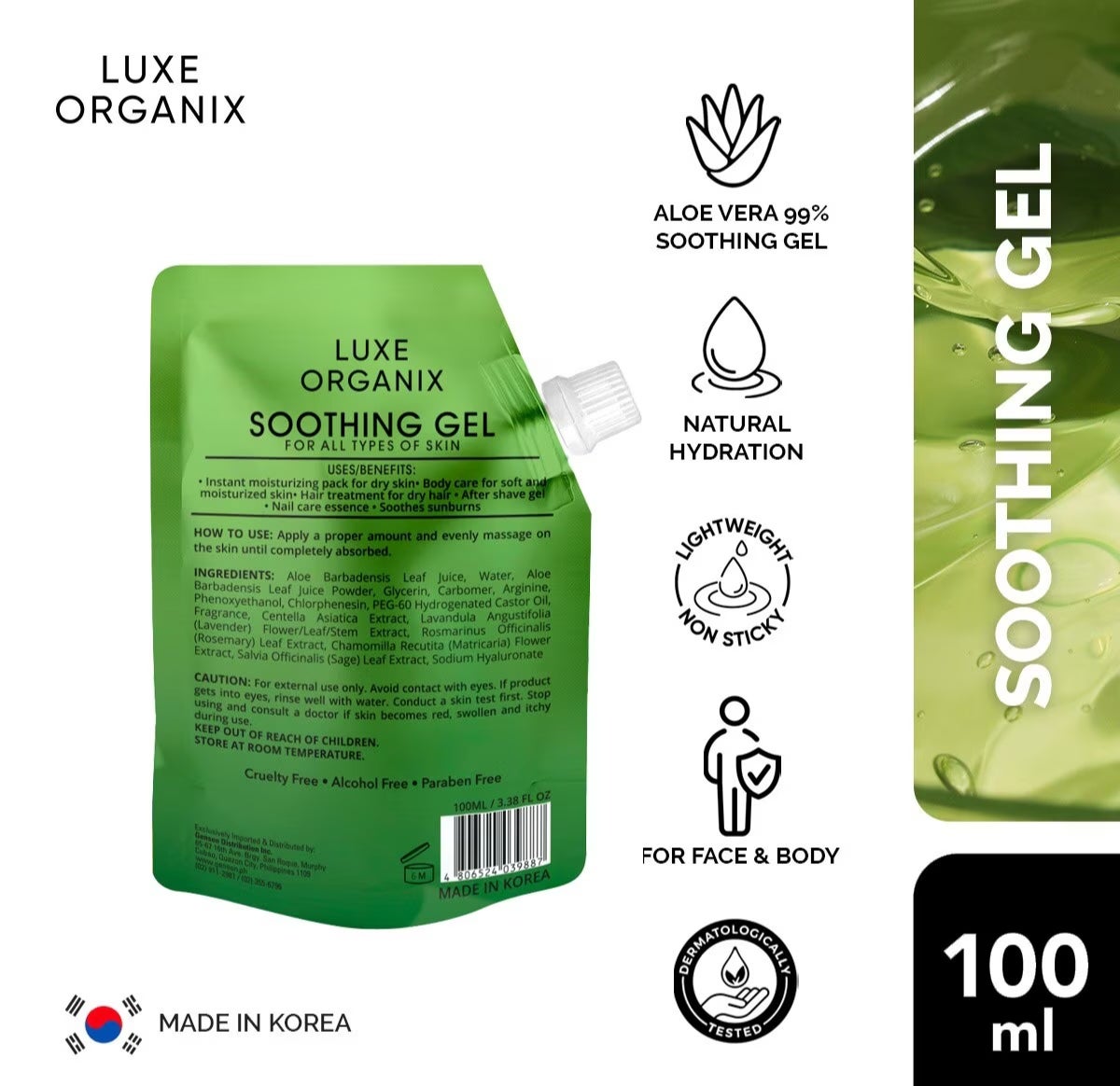 Luxe Organix Aloe Vera Soothing Gel 99% 100ml Sachet
