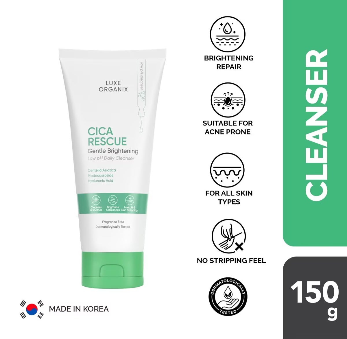 Luxe Organix Cica Rescue Gentle Brightening Cleanser 150g