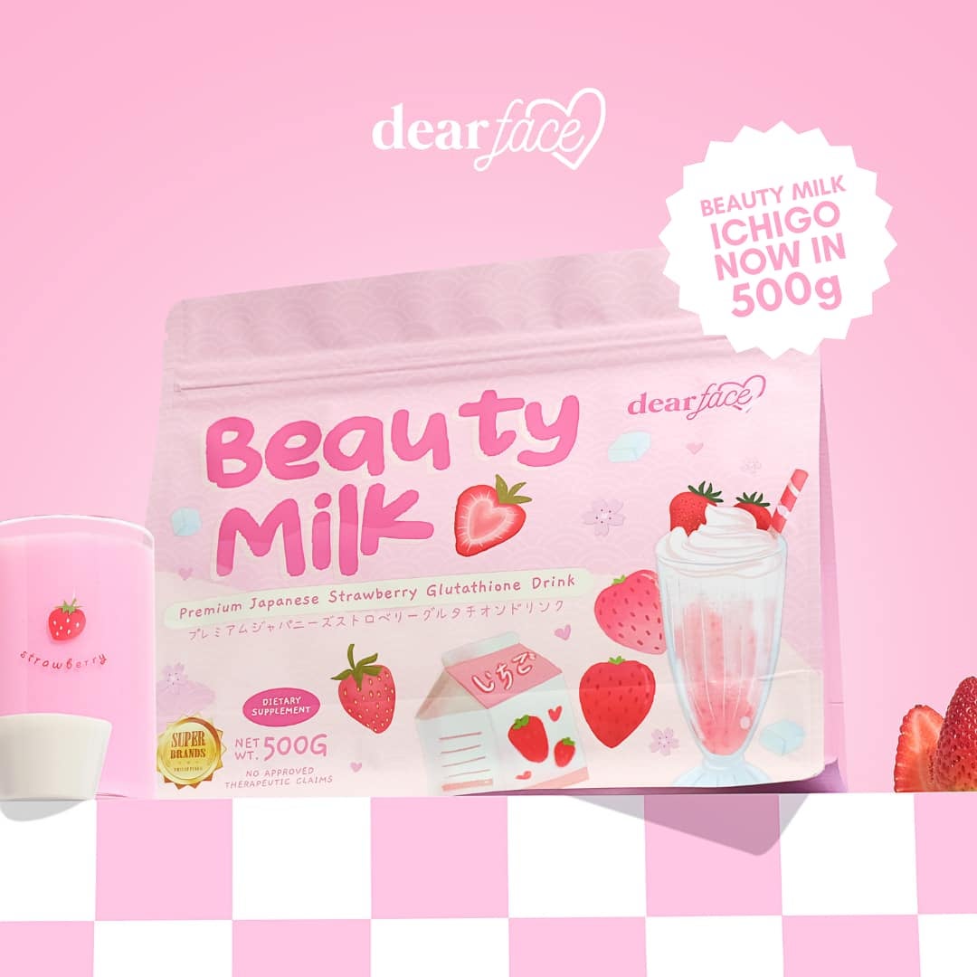 DEAR FACE Beauty Milk - Premium Japanese Strawberry Glutathione Drink (Half Kilo)