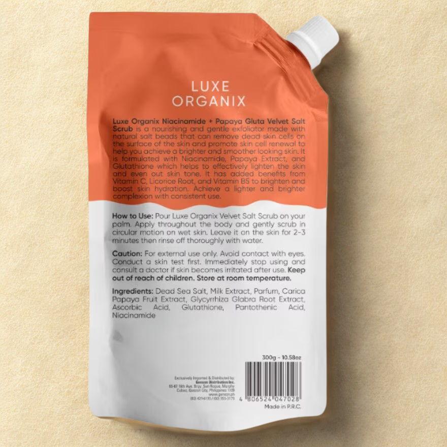Luxe Organix Niacinamide Plus Papaya Gluta Velvet Salt Scrub 300g