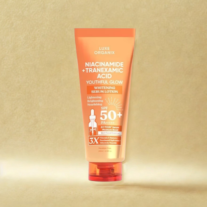Luxe Organix Niacinamide + Tranexamic Acid Youthful Glow Whitening Serum Lotion Spf 50