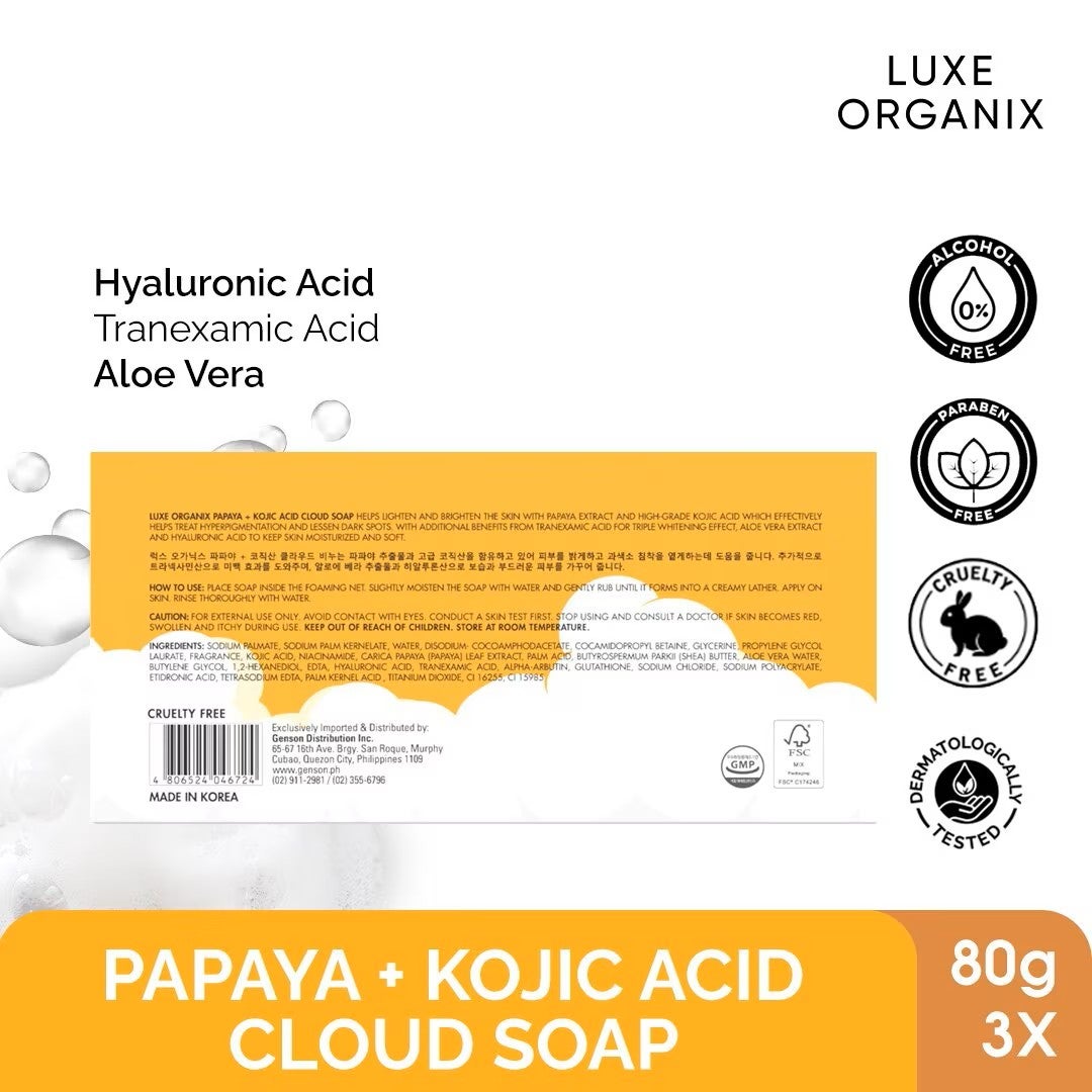 Luxe Organix Papaya + Kojic Acid Cloud Soap 3 x 80g (Eco Bundle Pack)