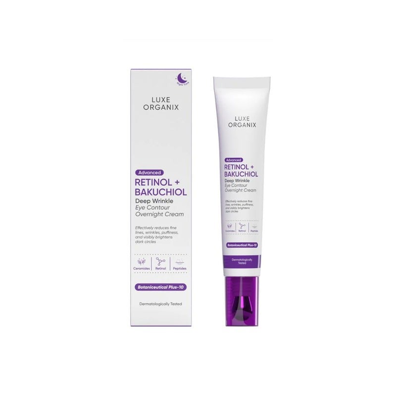 Luxe Organix Advanced Retinol + Bakuchiol Deep Wrinkle Eye Contour Overnight Cream 12g