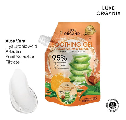 Luxe Organix Snail & Aloe Soothing Gel 95% 100ml Sachet