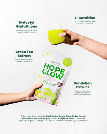 Luna Aura Hope Glow Crystal - "Honey Dew" Green Tea, Dandelion & L-Carnitine Juice Drink