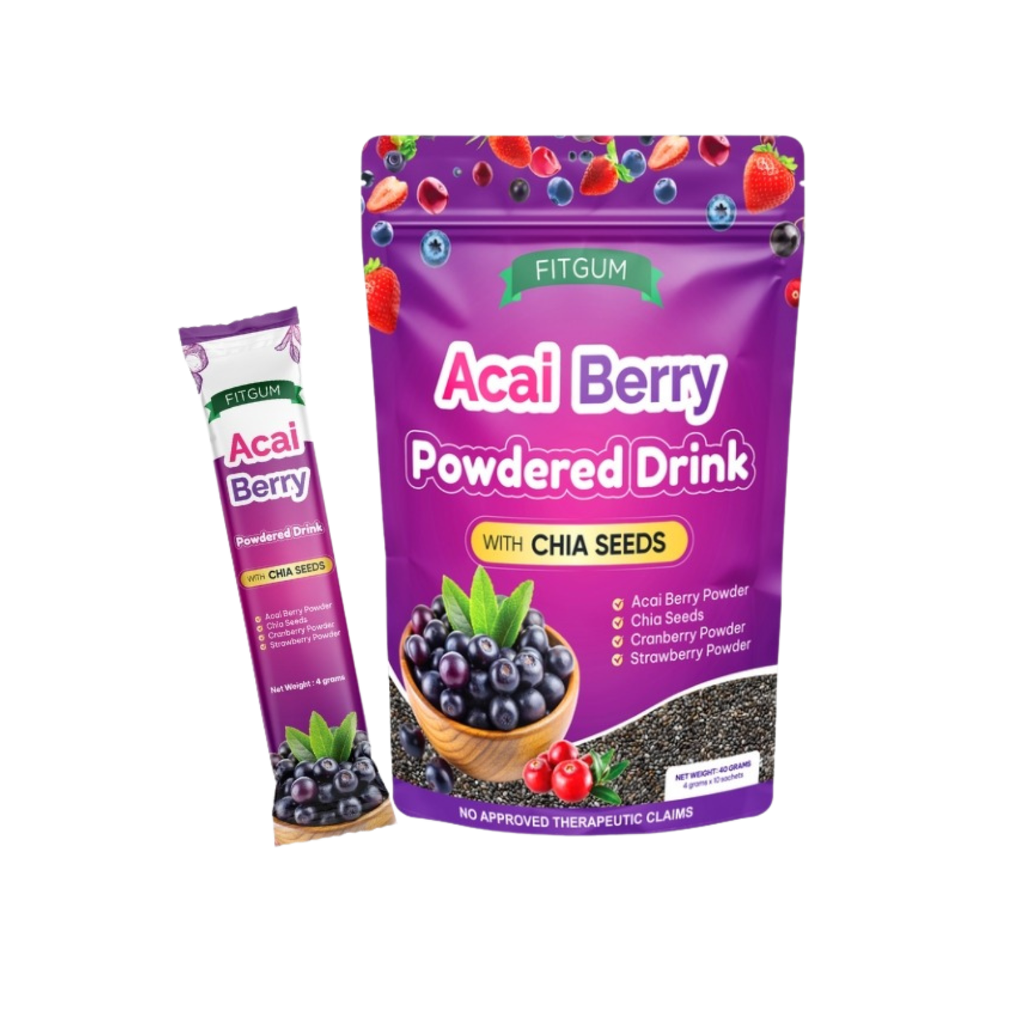 Fitgum Acai Berry Powdered Drink with Chia Seeds