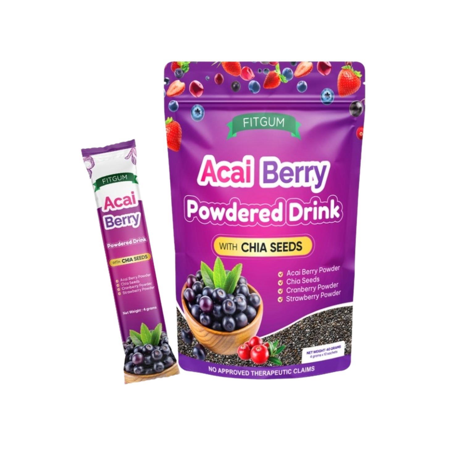 Fitgum Acai Berry Powdered Drink with Chia Seeds