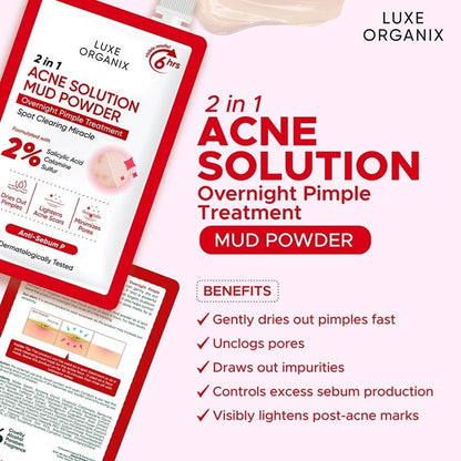 LUXE ORGANIX 2 in 1 Acne Solution Mud Powder Overnight Pimple Treatment 9g