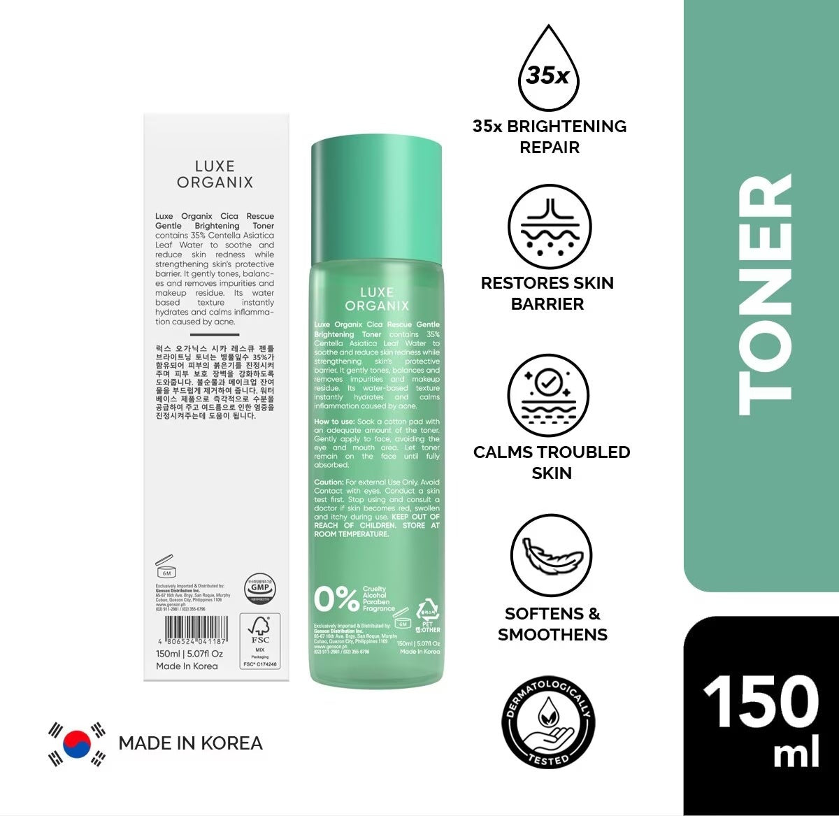 Luxe Organix Cica Rescue Gentle Brightening Toner 150ml