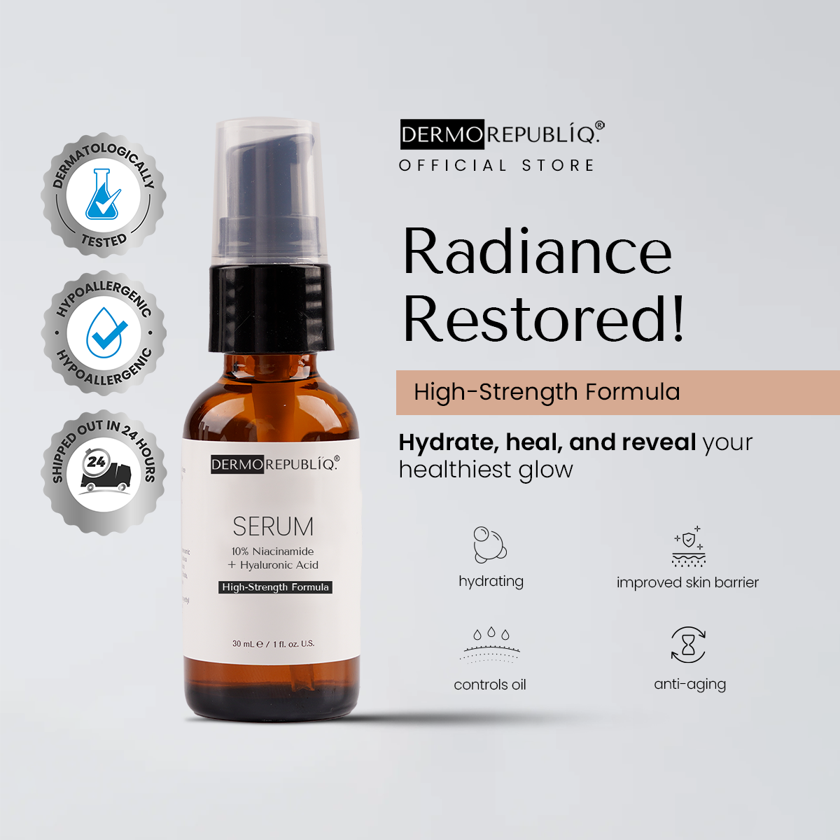 Dermorepubliq 10% Niacinamide + Hyaluronic Acid Sensitive Skin Formula Serum