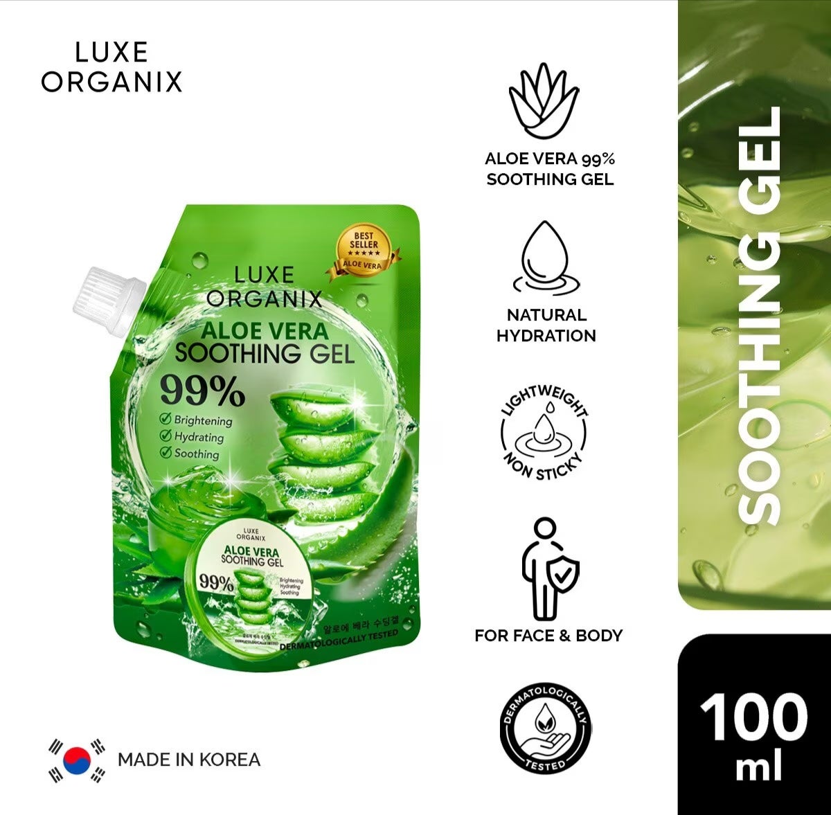 Luxe Organix Aloe Vera Soothing Gel 99% 100ml Sachet