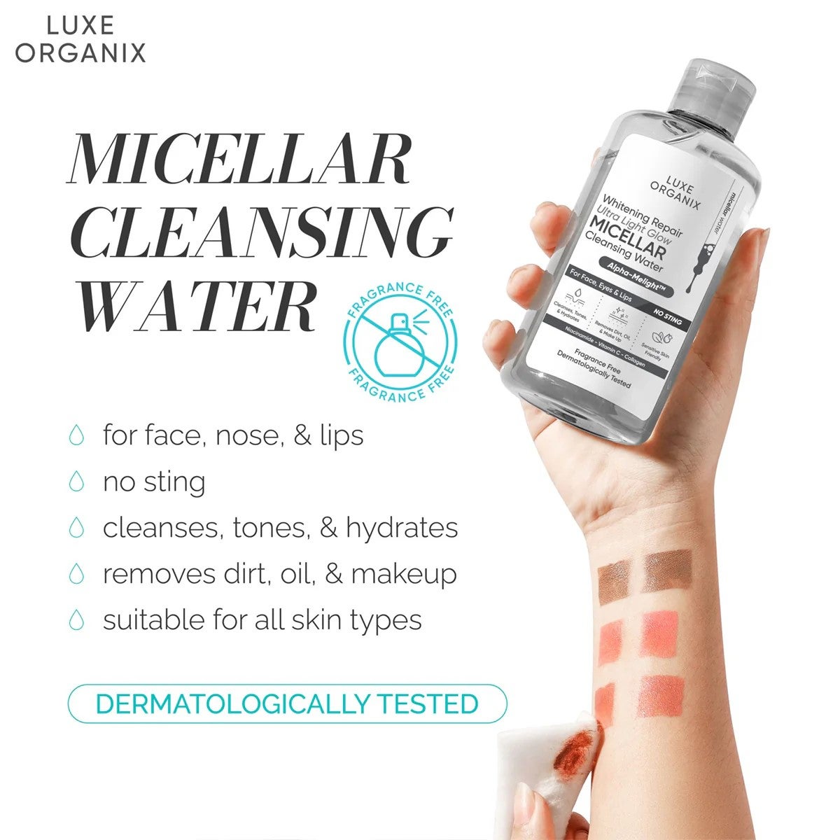 Luxe Organix Whitening Repair Ultra Light Glow Micellar Cleansing Beauty Water