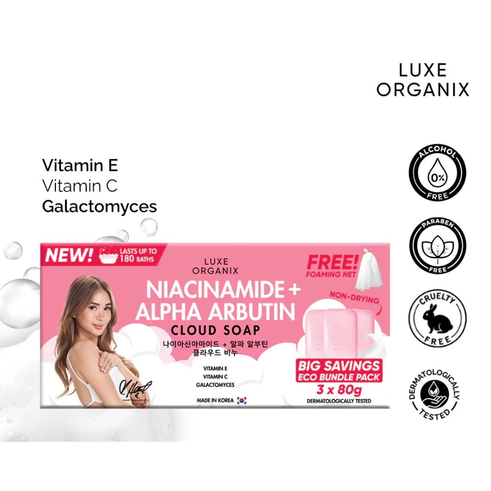 Luxe Organix Niacinamide + Alpha Arbutin Cloud Soap 3 x 80g (Eco Bundle Pack)