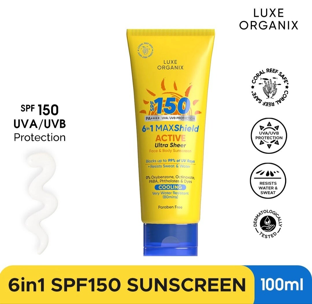 Luxe Organix 6 in 1 Maxshield Active Ultra Sheer Face and Body Sunscreen 100ml