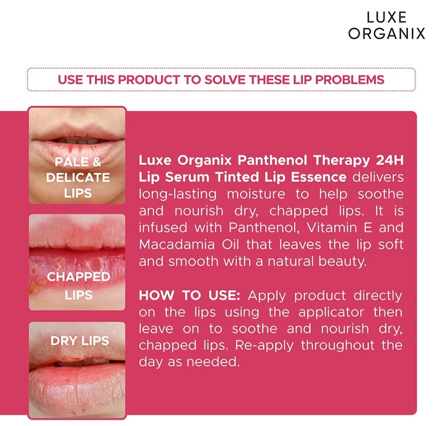 Luxe Organix Panthenol Therapy 24H Lip Serum Tinted Lip Essence 10G