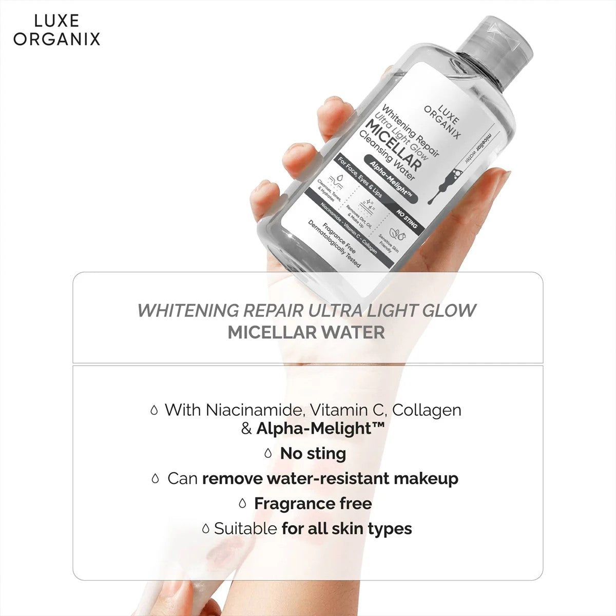 Luxe Organix Whitening Repair Ultra Light Glow Micellar Cleansing Beauty Water