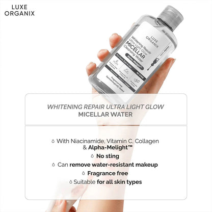 Luxe Organix Whitening Repair Ultra Light Glow Micellar Cleansing Beauty Water