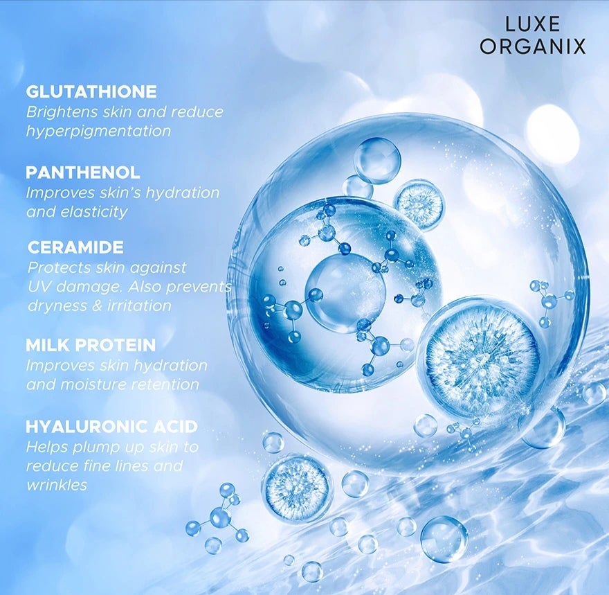 Luxe Organix Milk Gluta + Ceramide Gentle Bright Whitening Serum Perfume Infused Body Wash 1000g