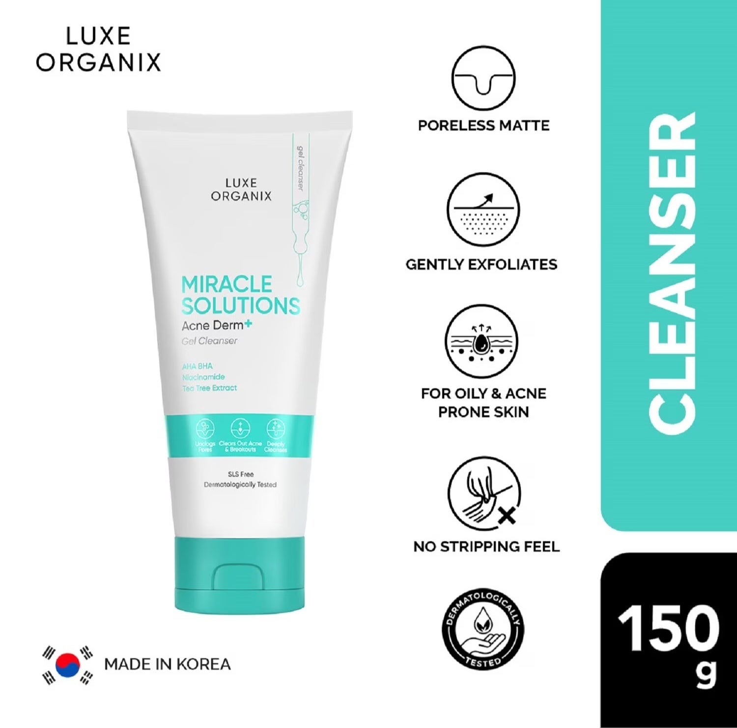 Luxe Organix Miracle Solutions Acne Derm + Gel Cleanser 150g