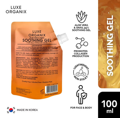 Luxe Organix Snail & Aloe Soothing Gel 95% 100ml Sachet