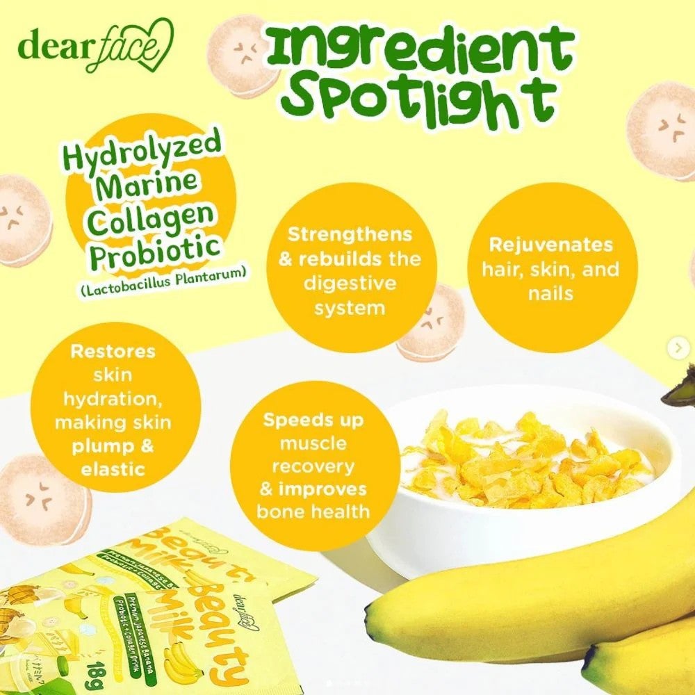 DEAR FACE Beauty Milk Premium Japanese Banana Probiotic + Collagen Drink 180g