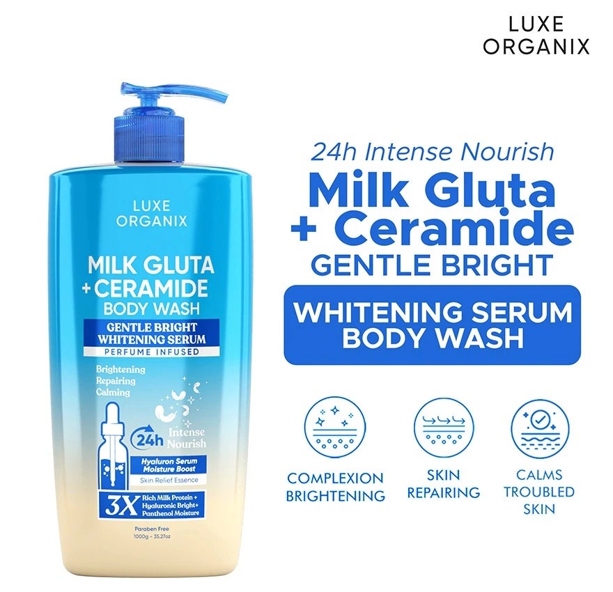 Luxe Organix Milk Gluta + Ceramide Gentle Bright Whitening Serum Perfume Infused Body Wash 1000g