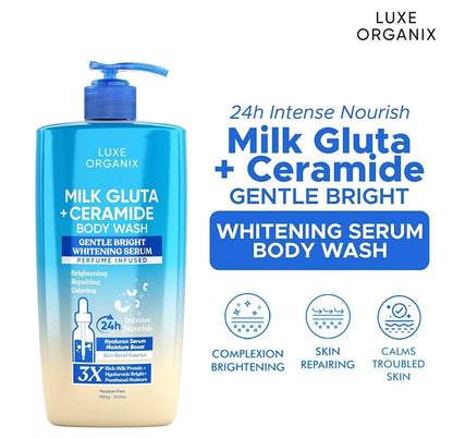 Luxe Organix Milk Gluta + Ceramide Gentle Bright Whitening Serum Perfume Infused Body Wash 1000g