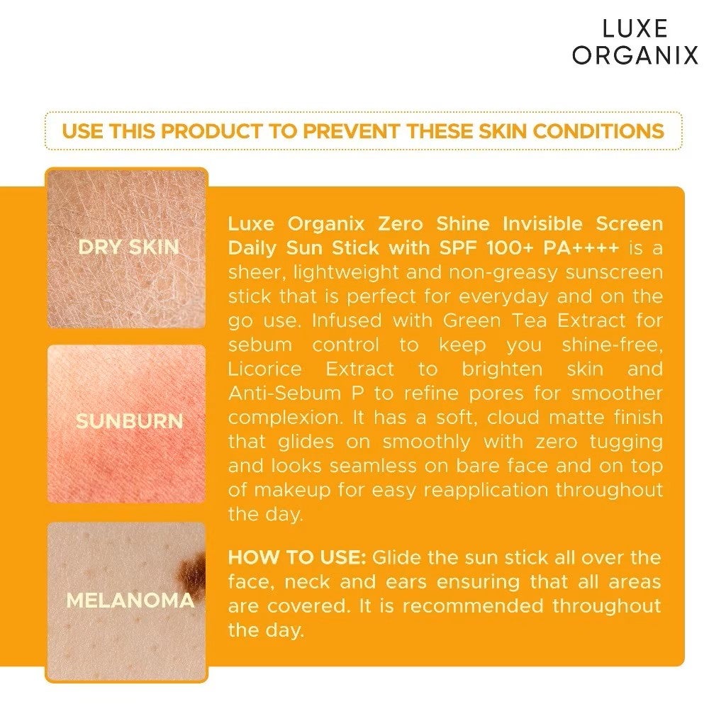 LUXE ORGANIX Zero Shine Invisible Screen Daily Sun Stick SPF 50 17g