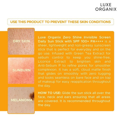 LUXE ORGANIX Zero Shine Invisible Screen Daily Sun Stick SPF 50 17g