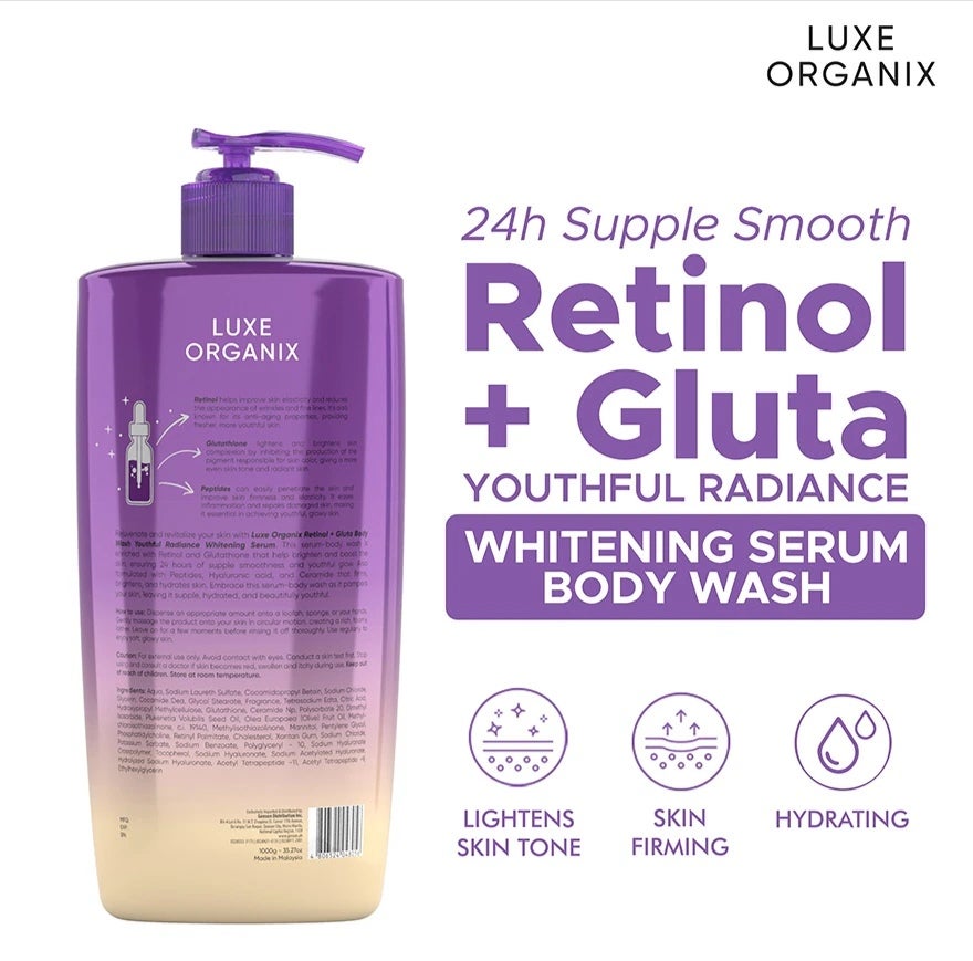 Luxe Organix Retinol + Gluta Youthful Radiance Whitening Seru Perfume Infused Body Wash 1000G